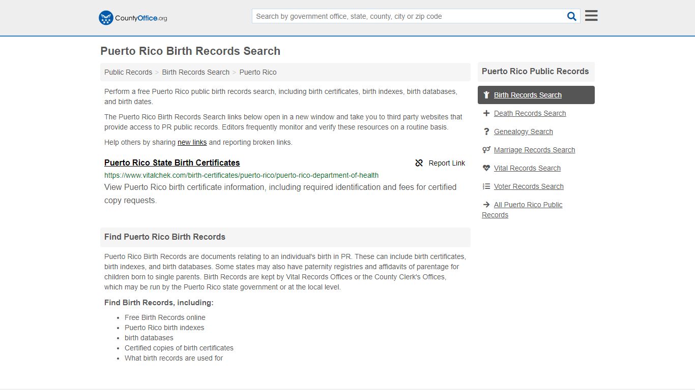 Puerto Rico Birth Records Search - County Office